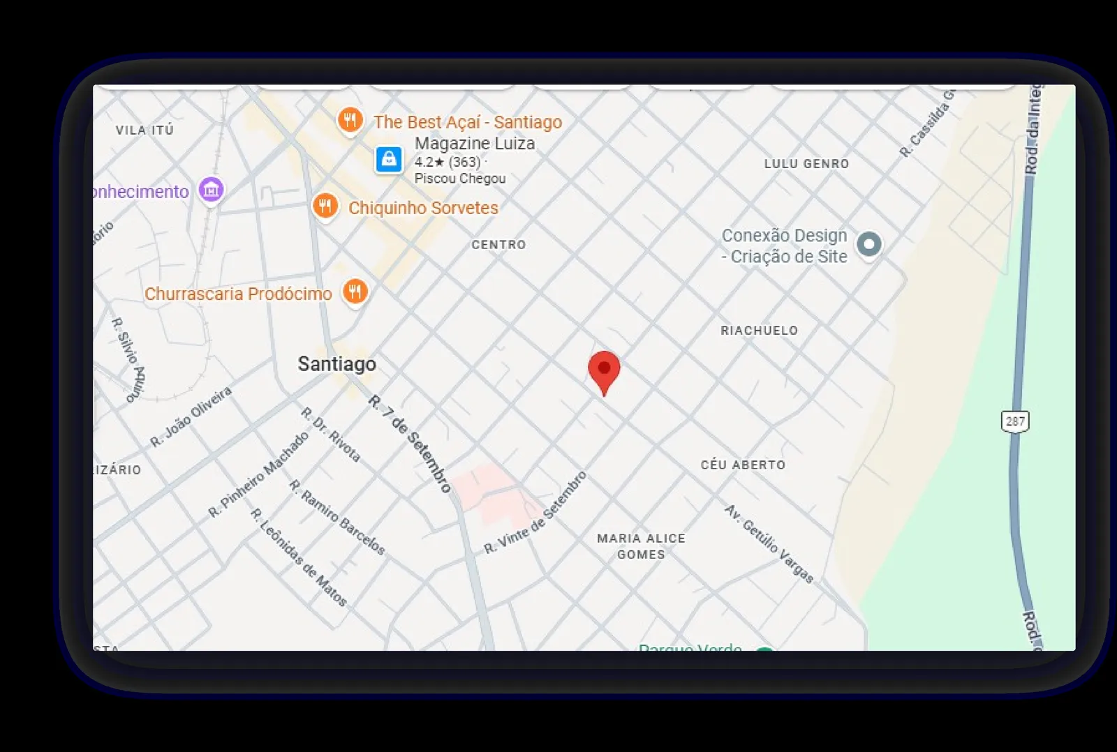 Mapa do centro de Santiago com a localização do Unique